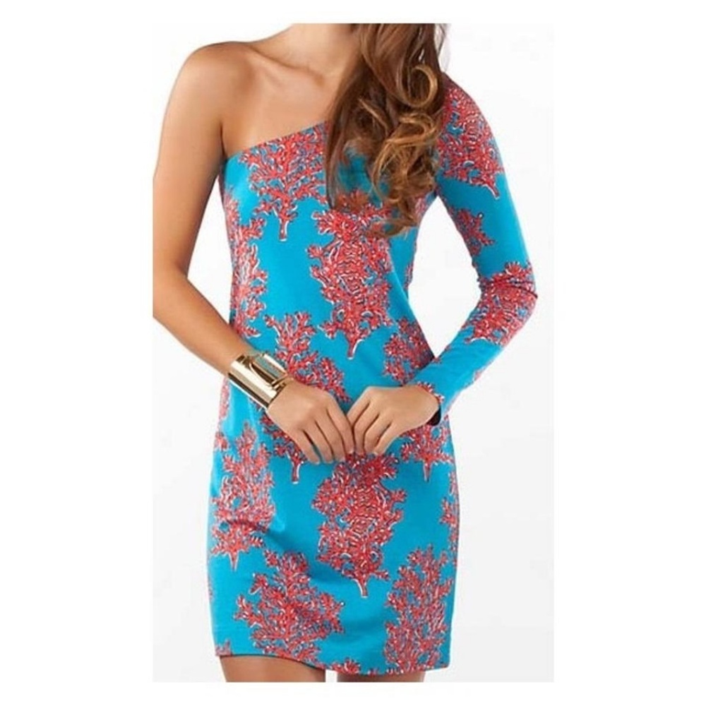 Lilly Pulitzer Coral Printed One Shoulder Dress